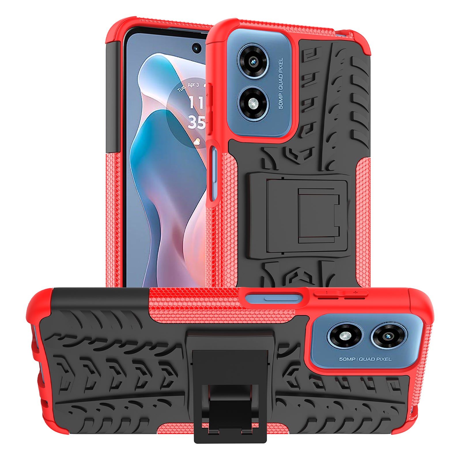 For Motorola Moto G Play (2024) 4G Case Kickstand PC+TPU Tyre Pattern Non-slip Phone Cover