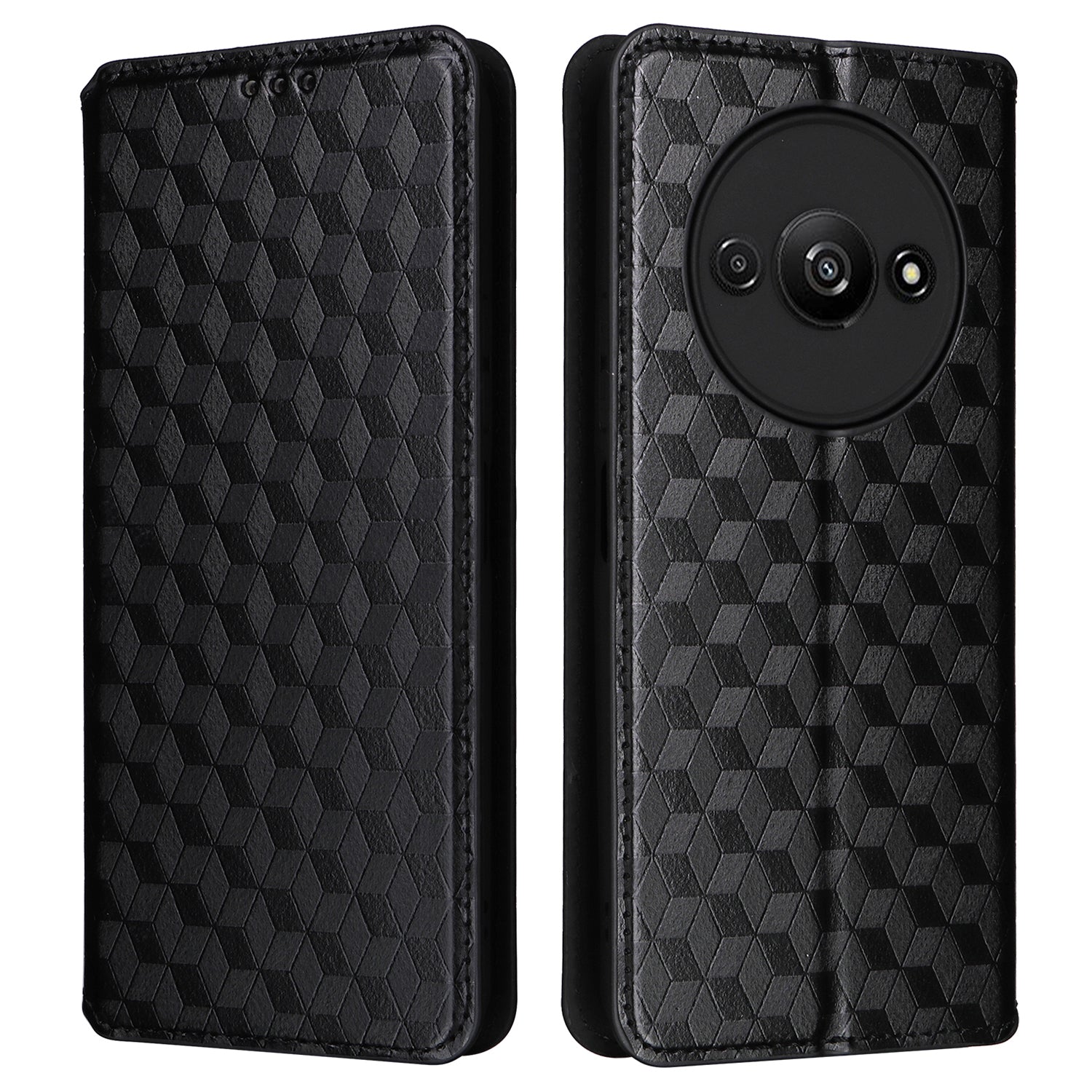 For Xiaomi Redmi A3 / Poco C61 4G Case Wallet PU Leather Phone Cover Rhombus Imprinted