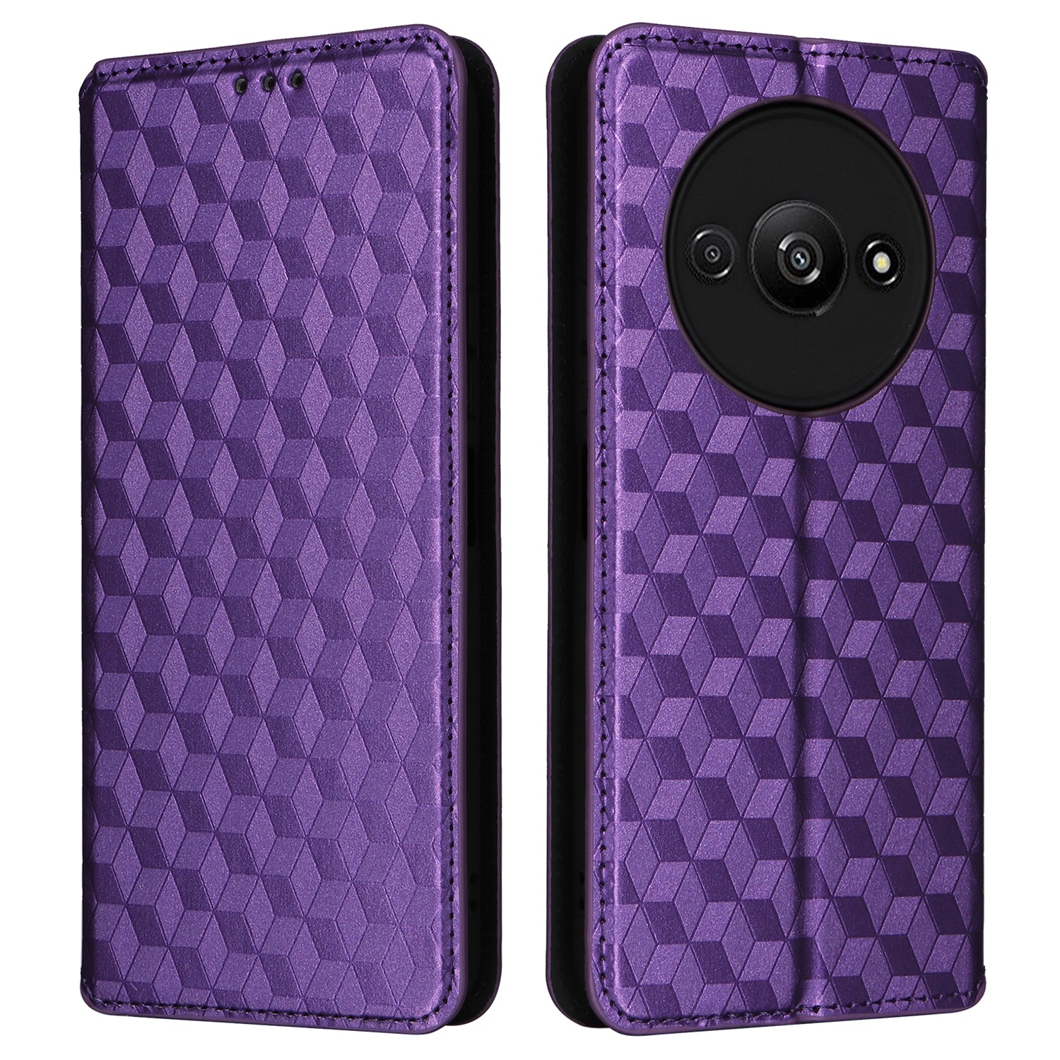 For Xiaomi Redmi A3 / Poco C61 4G Case Wallet PU Leather Phone Cover Rhombus Imprinted