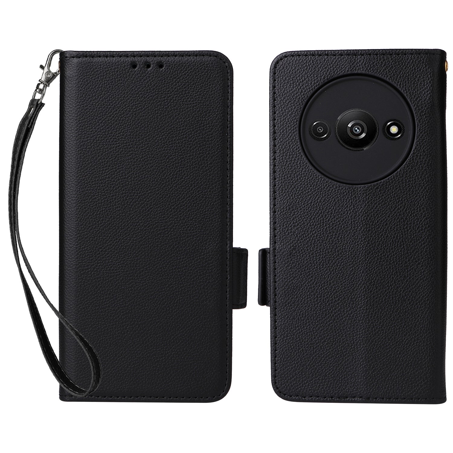 For Xiaomi Redmi A3 / Poco C61 4G Case with Hand Strap Litchi Texture Leather Wallet Phone Cover