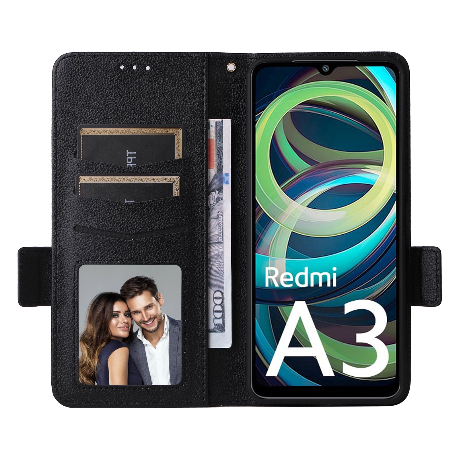 For Xiaomi Redmi A3 / Poco C61 4G Case with Hand Strap Litchi Texture Leather Wallet Phone Cover