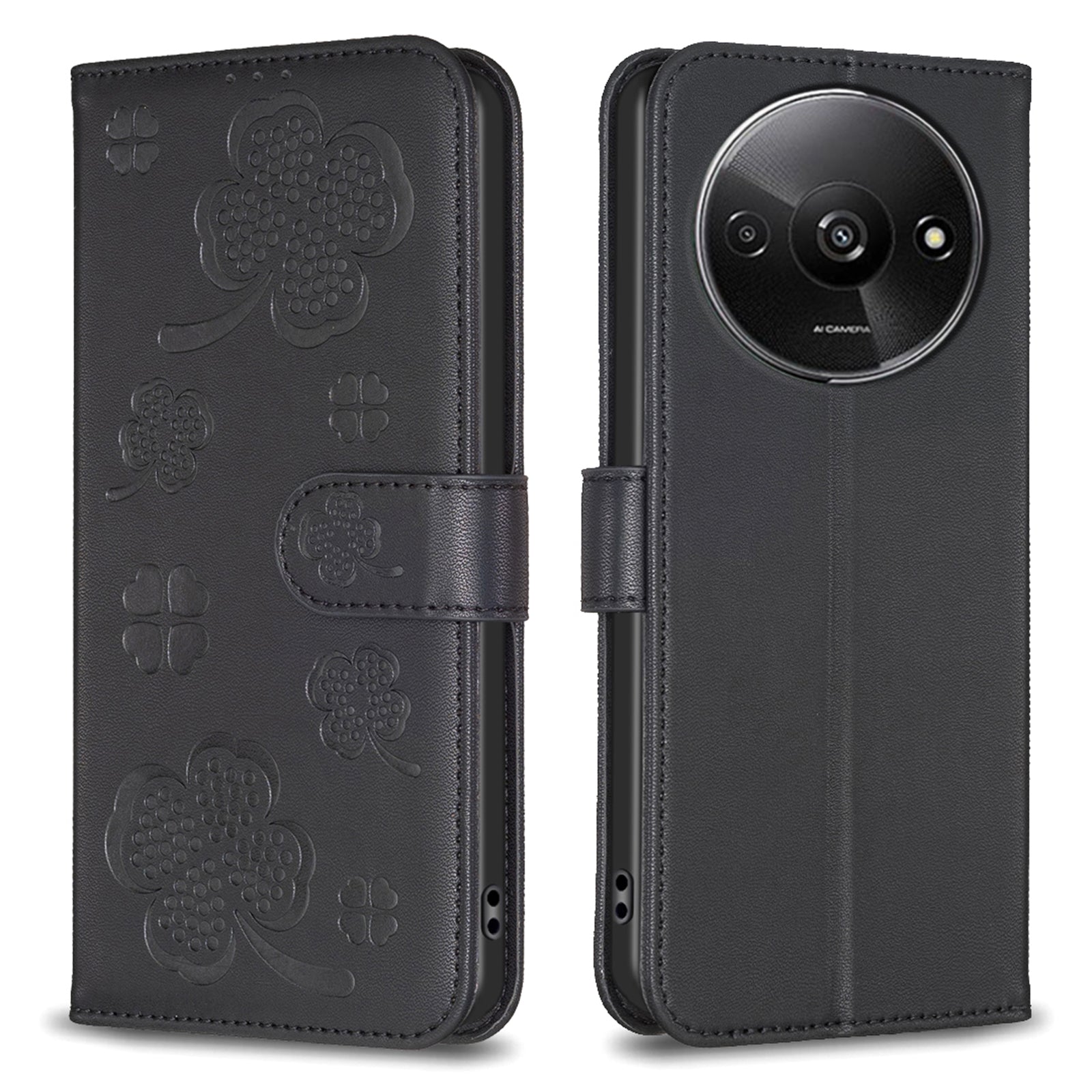 For Xiaomi Redmi A3 / Poco C61 4G Case Lucky Clover Leather Flip Phone Cover