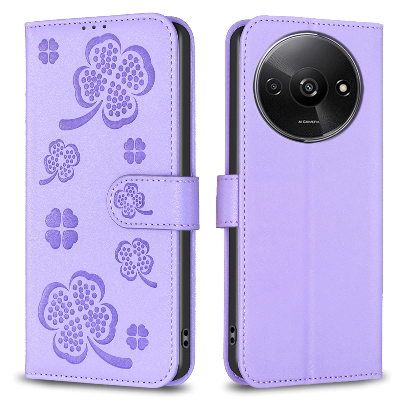 For Xiaomi Redmi A3 / Poco C61 4G Case Lucky Clover Leather Flip Phone Cover