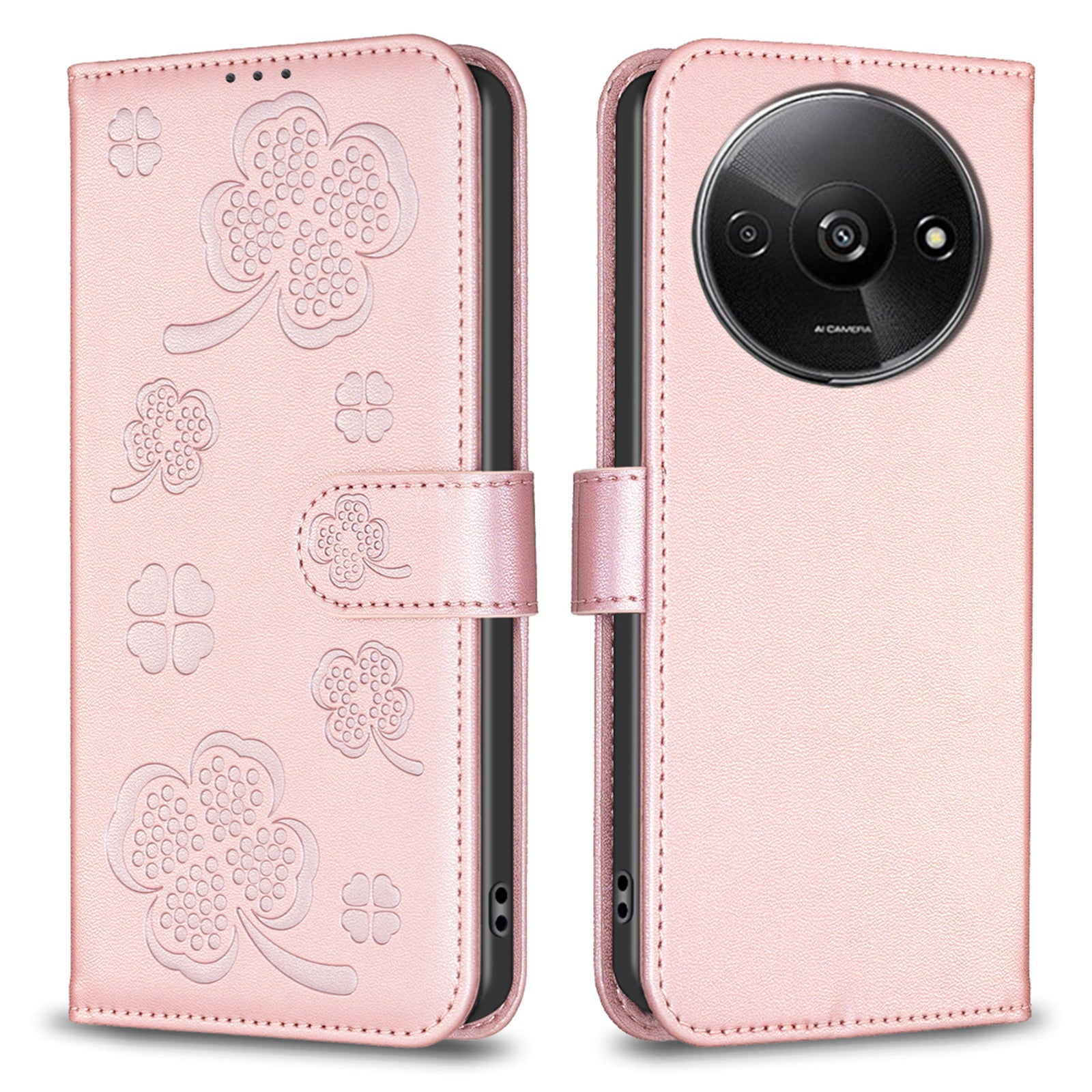 For Xiaomi Redmi A3 / Poco C61 4G Case Lucky Clover Leather Flip Phone Cover