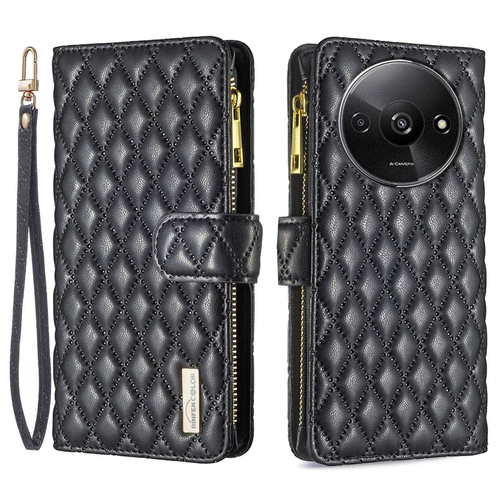 BINFEN COLOR BF Style-15 For Xiaomi Redmi A3 / Poco C61 4G Case Zipper Flip Shockproof Leather Phone Cover