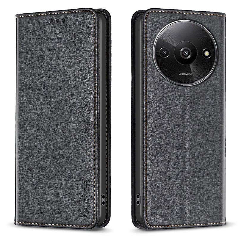 BINFEN COLOR BF18 For Xiaomi Redmi A3 / Poco C61 4G Case PU Leather Magnetic Closure Flip Phone Cover