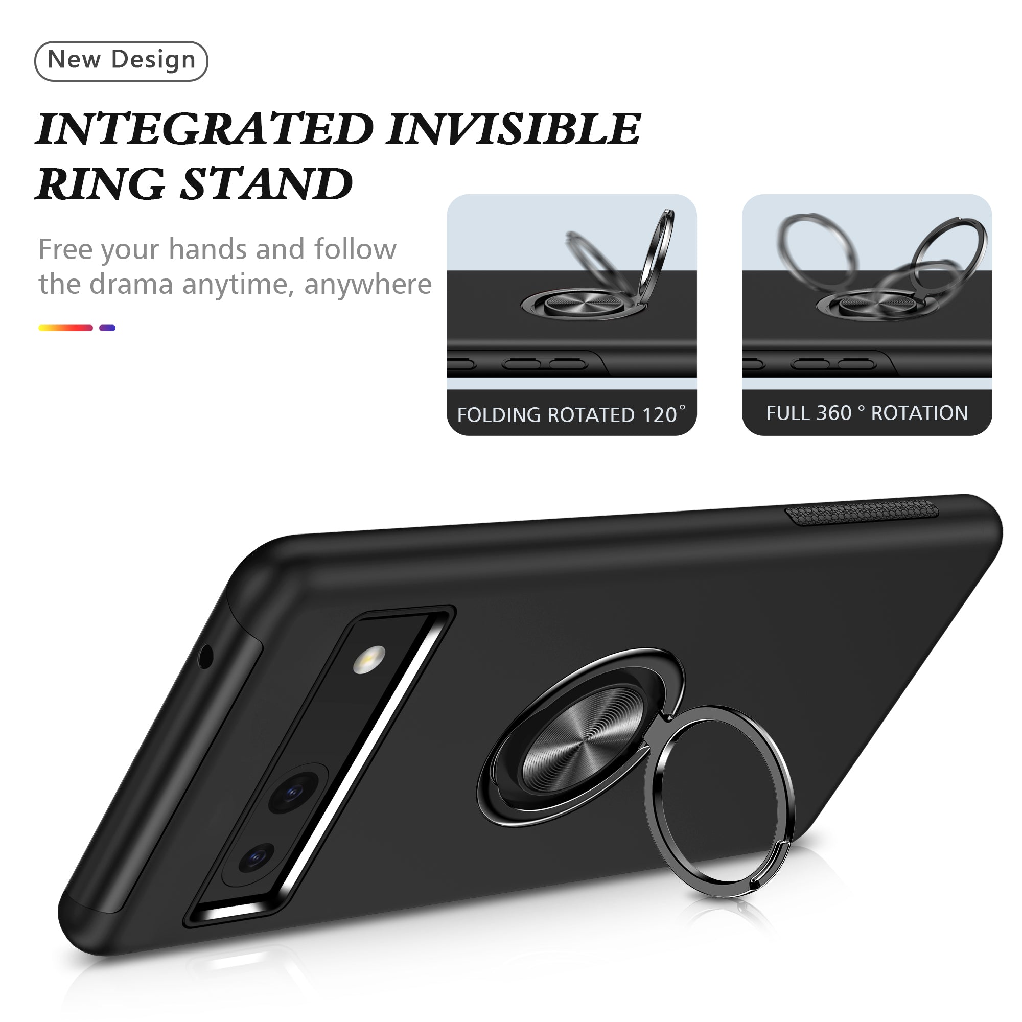 For Google Pixel 8a Shockproof Case PC+TPU Phone Cover with Kickstand