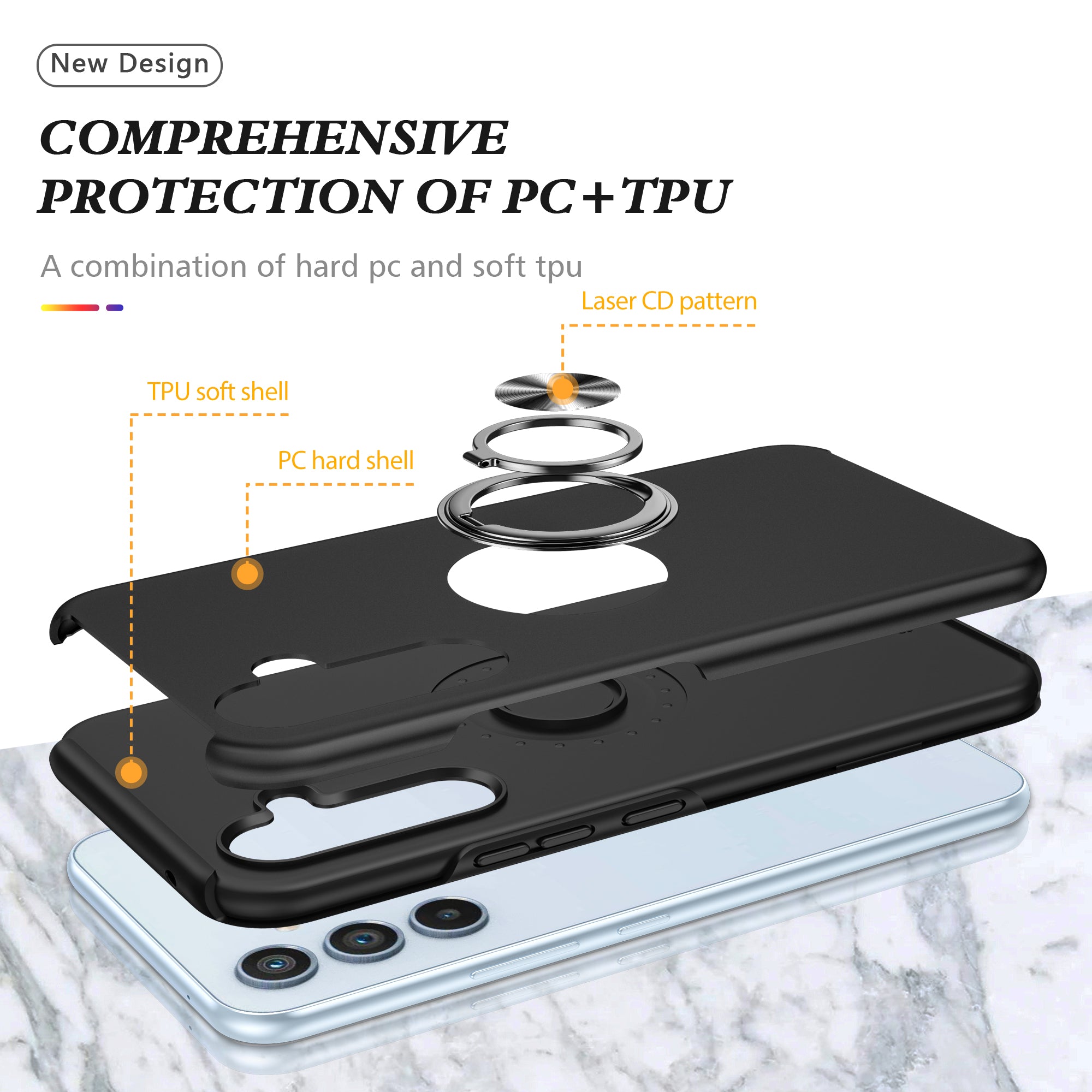 For Samsung Galaxy A24 4G (162.1 x 77.6 x 8.3mm) Slim Case PC+TPU Phone Cover with Kickstand