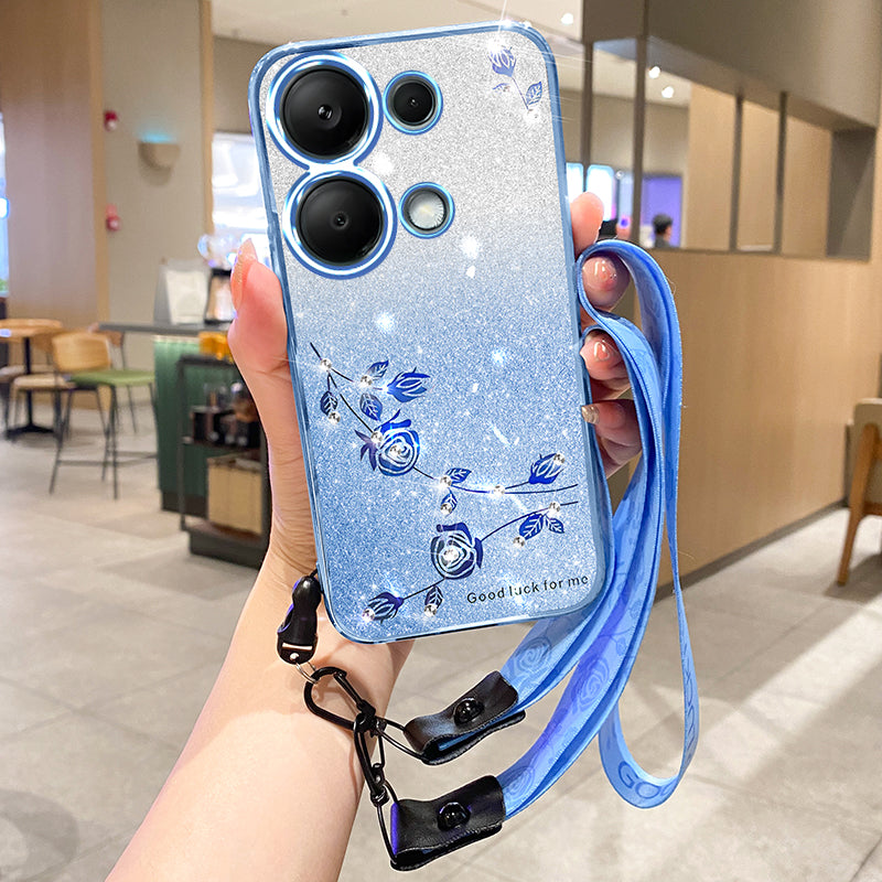 KADEM For Xiaomi Redmi Note 13 Pro 5G / Poco X6 5G Case Flower Pattern TPU Cover with Lanyard