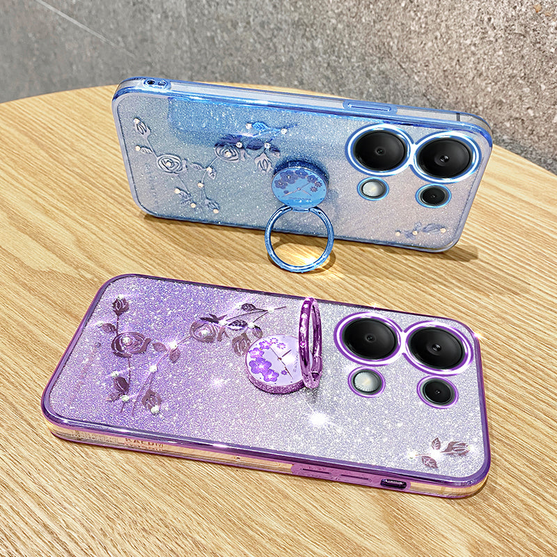 KADEM For Xiaomi Redmi Note 13 Pro 5G / Poco X6 5G Case Rhinestone Flower Ring Kickstand TPU Phone Cover