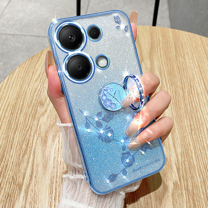 KADEM For Xiaomi Redmi Note 13 Pro 5G / Poco X6 5G Case Rhinestone Flower Ring Kickstand TPU Phone Cover