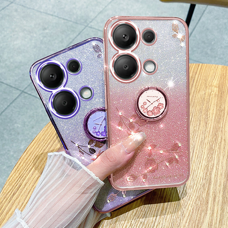KADEM For Xiaomi Redmi Note 13 Pro 5G / Poco X6 5G Case Rhinestone Flower Ring Kickstand TPU Phone Cover