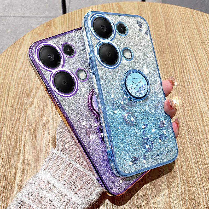 KADEM For Xiaomi Redmi Note 13 Pro 5G / Poco X6 5G Case Rhinestone Flower Ring Kickstand TPU Phone Cover
