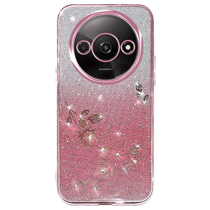 KADEM For Xiaomi Redmi A3 / Poco C61 4G Glitter Flower Case Rhinestone Decor Flexible TPU Phone Cover