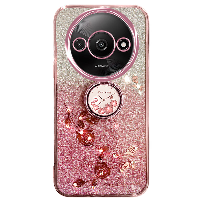 KADEM For Xiaomi Redmi A3 / Poco C61 4G TPU Case Rhinestone Flower Back Cover Ring Kickstand