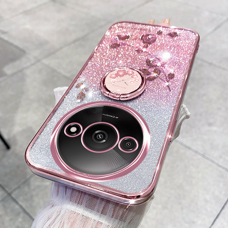 KADEM For Xiaomi Redmi A3 / Poco C61 4G TPU Case Rhinestone Flower Back Cover Ring Kickstand