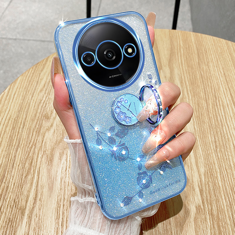 KADEM For Xiaomi Redmi A3 / Poco C61 4G TPU Case Rhinestone Flower Back Cover Ring Kickstand