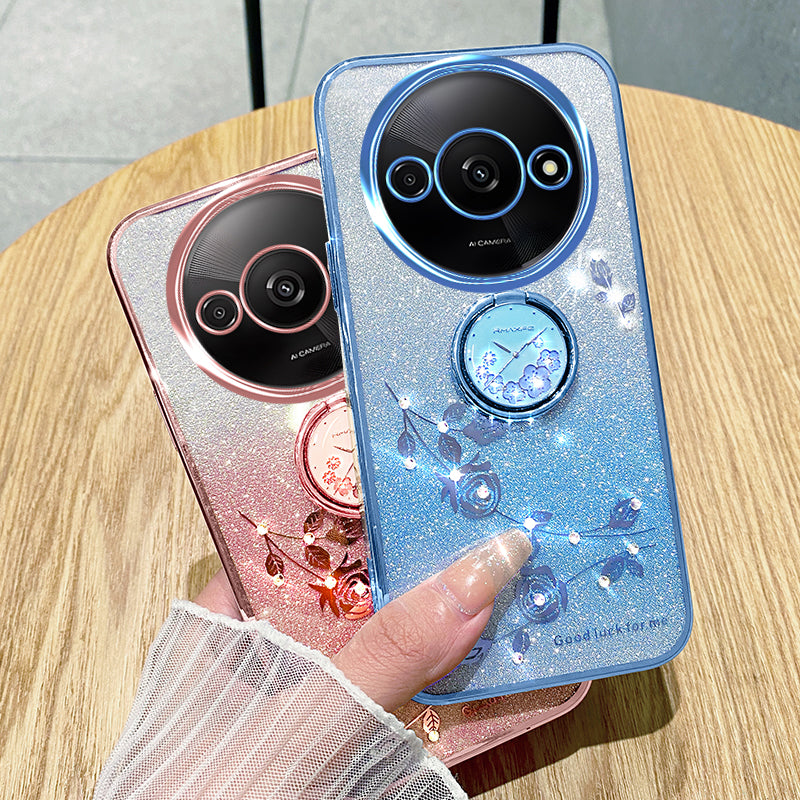 KADEM For Xiaomi Redmi A3 / Poco C61 4G TPU Case Rhinestone Flower Back Cover Ring Kickstand