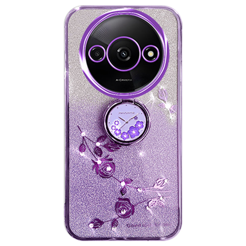 KADEM For Xiaomi Redmi A3 / Poco C61 4G TPU Case Rhinestone Flower Back Cover Ring Kickstand