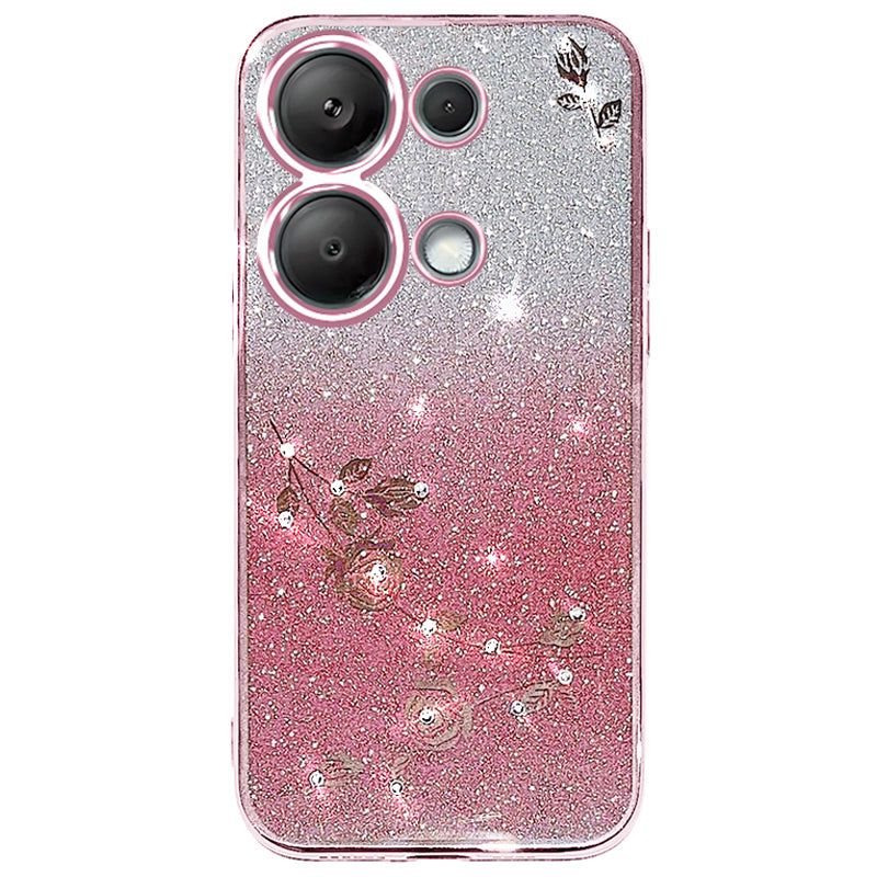 KADEM For Xiaomi Redmi Note 13 Pro 4G / Poco M6 Pro 4G Case Glitter Flower TPU Phone Cover with Lanyard