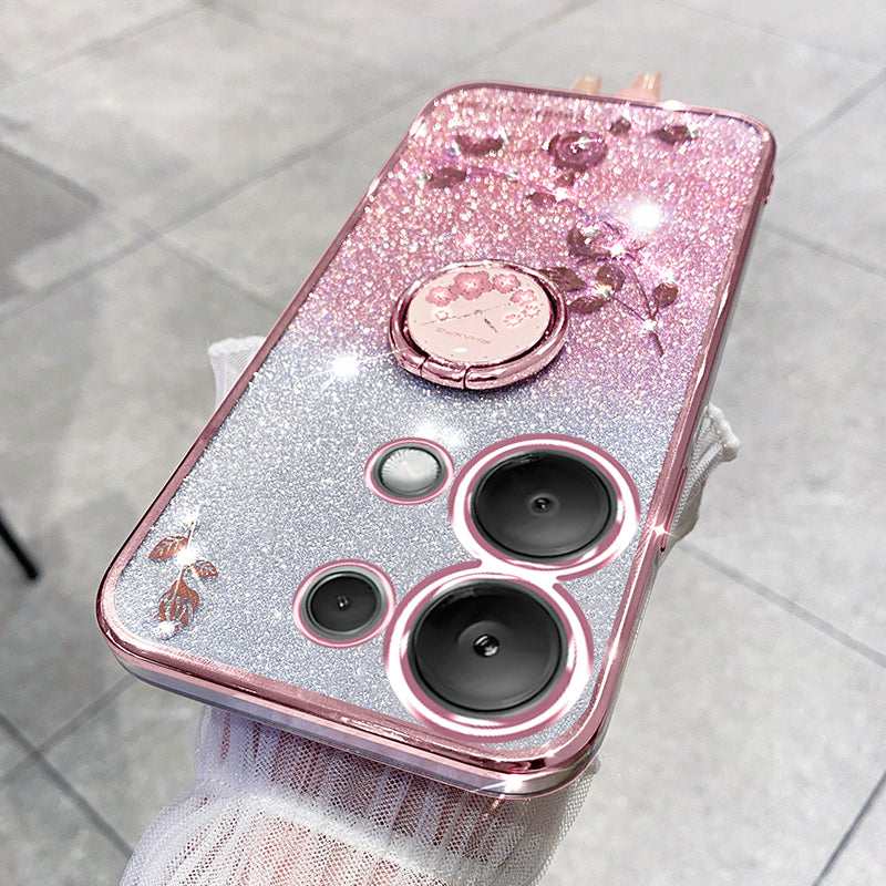 KADEM For Xiaomi Redmi Note 13 Pro 4G / Poco M6 Pro 4G Phone Case Rhinestone Decor Ring Kickstand TPU Cover