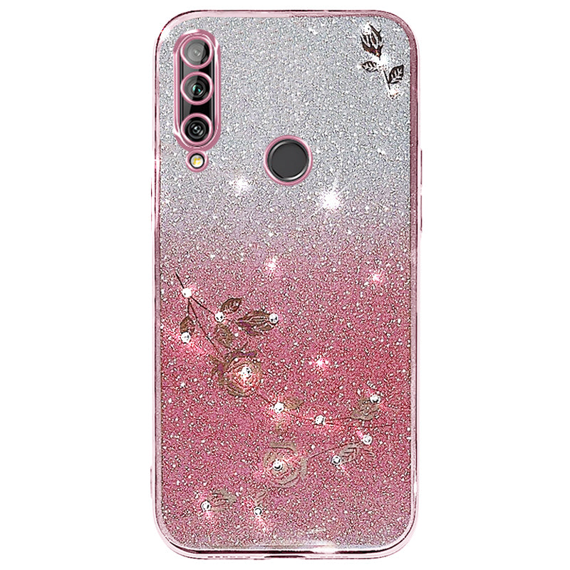 KADEM For Huawei Enjoy 10 Plus TPU Case with Lanyard Rhinestone Flower Phone Cover