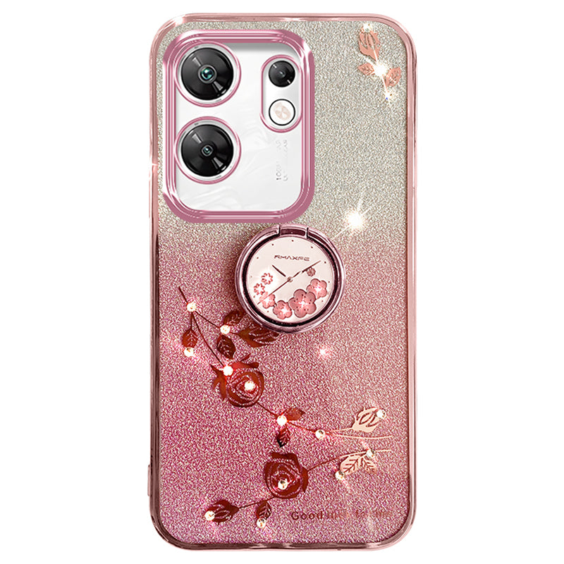 KADEM For Transsion Infinix Zero 30 4G TPU Case Rhinestone Flower Kickstand Phone Cover