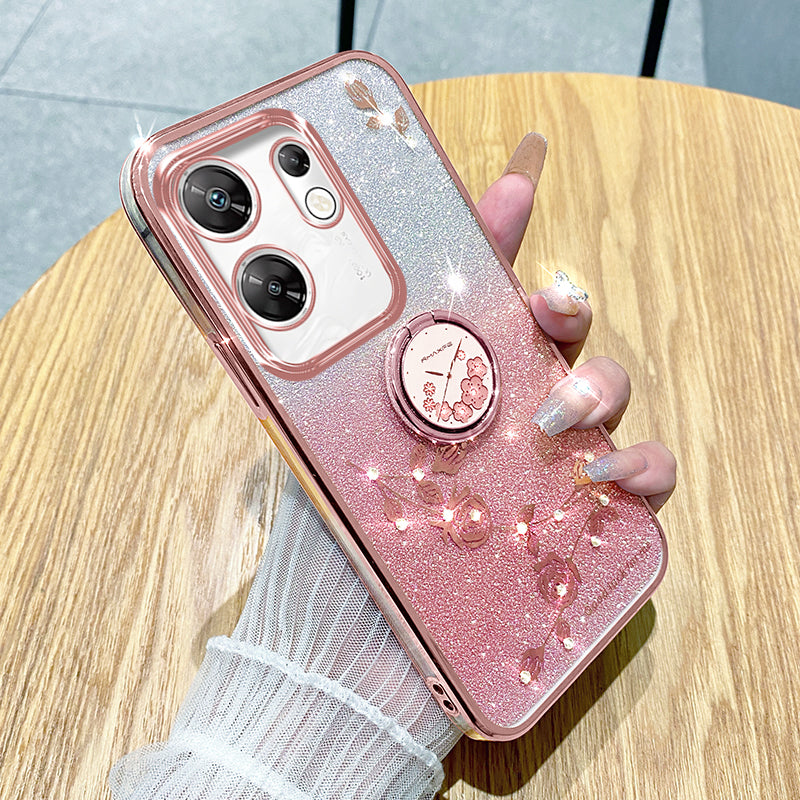 KADEM For Transsion Infinix Zero 30 4G TPU Case Rhinestone Flower Kickstand Phone Cover