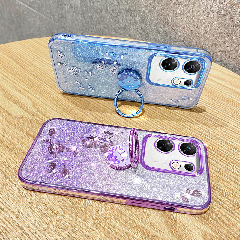 KADEM For Transsion Infinix Zero 30 4G TPU Case Rhinestone Flower Kickstand Phone Cover