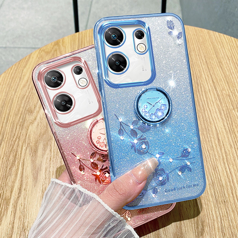 KADEM For Transsion Infinix Zero 30 4G TPU Case Rhinestone Flower Kickstand Phone Cover