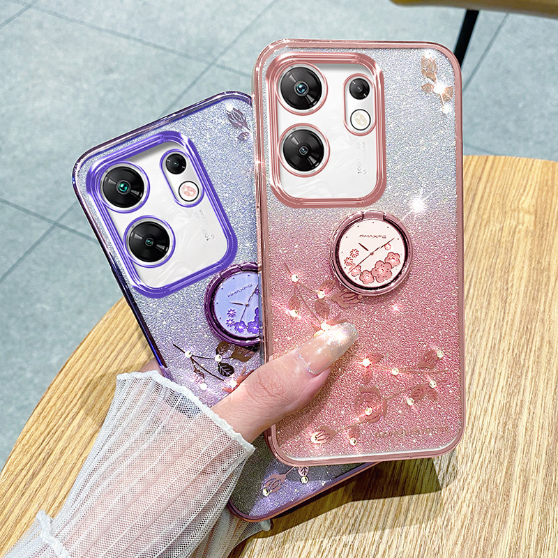 KADEM For Transsion Infinix Zero 30 4G TPU Case Rhinestone Flower Kickstand Phone Cover