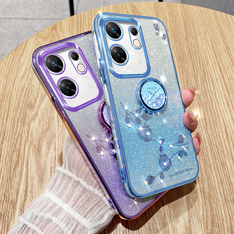 KADEM For Transsion Infinix Zero 30 4G TPU Case Rhinestone Flower Kickstand Phone Cover