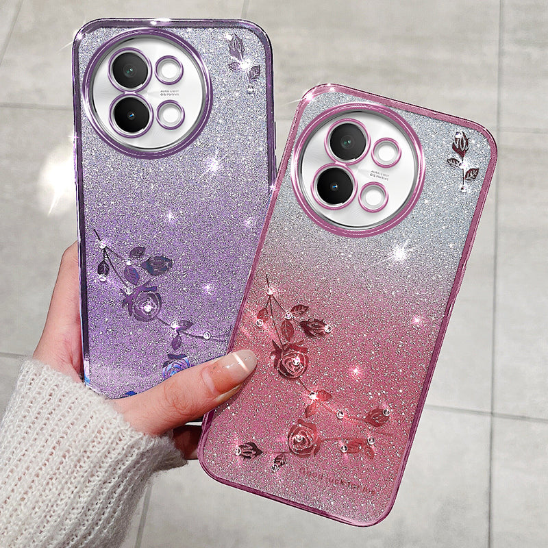 KADEM For vivo S18e 5G Case Flower TPU Cover with Lanyard Rhinestone Decor