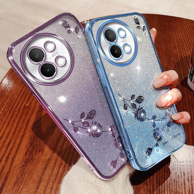KADEM For vivo S18e 5G Case Flower TPU Cover with Lanyard Rhinestone Decor
