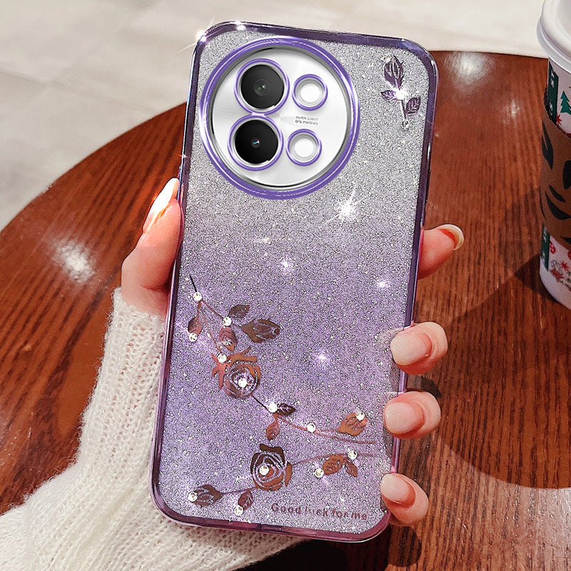 KADEM For vivo S18e 5G Case Scratch Proof Glitter TPU Phone Cover with Rhinestone Decor