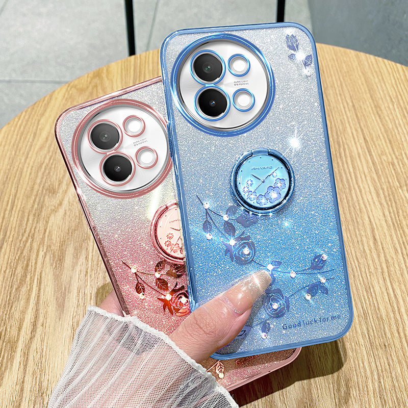 KADEM For vivo S18e 5G TPU Case Rhinestone Flower Kickstand Phone Cover