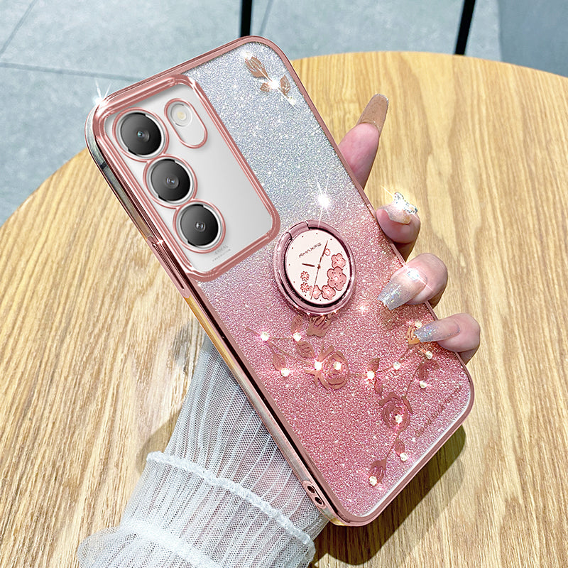 KADEM For vivo V30 Lite 5G Case Rhinestone Flower Kickstand TPU Phone Case