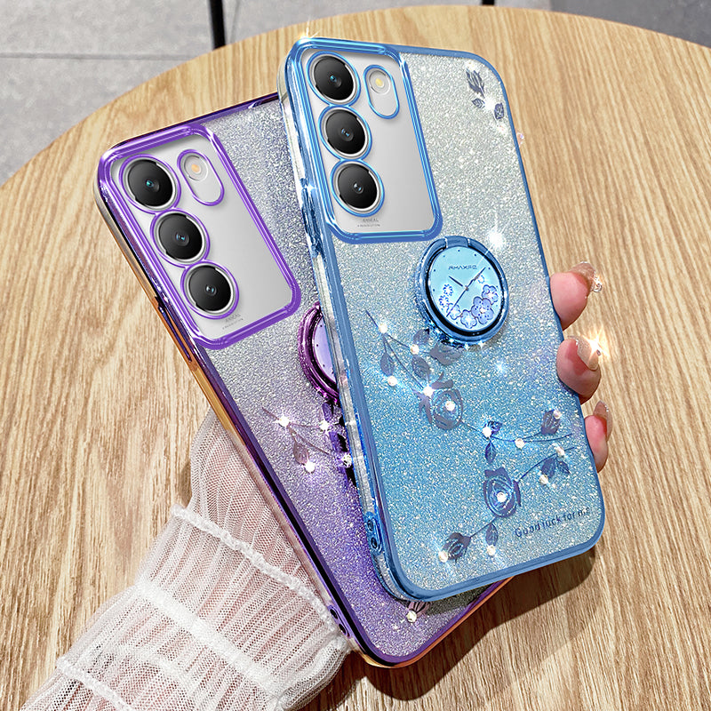 KADEM For vivo V30 Lite 5G Case Rhinestone Flower Kickstand TPU Phone Case