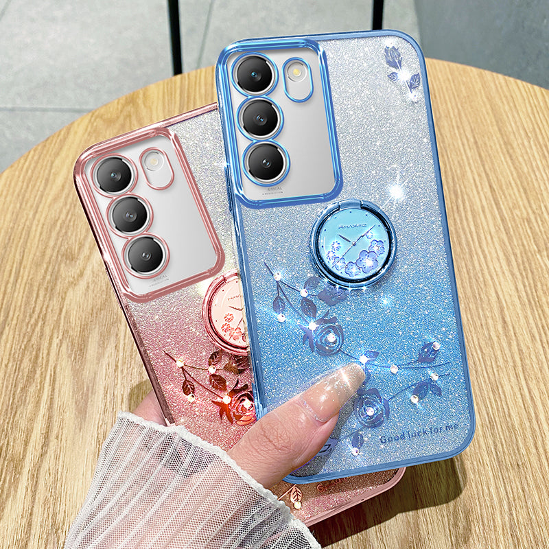 KADEM For vivo V30 Lite 5G Case Rhinestone Flower Kickstand TPU Phone Case