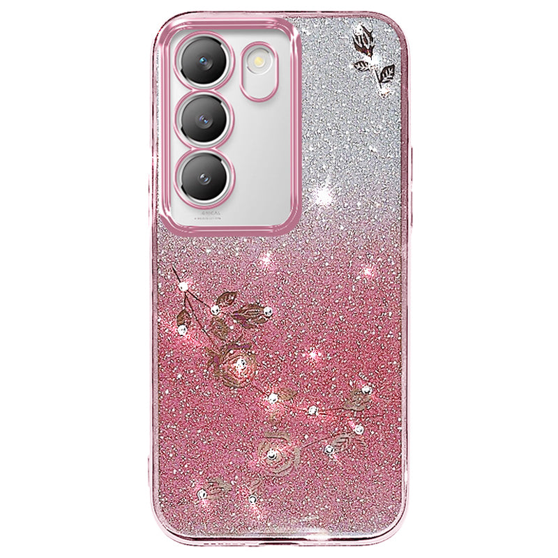 KADEM Flower Phone Cover for vivo V30 Lite 5G TPU Case with Lanyard Rhinestone Decor
