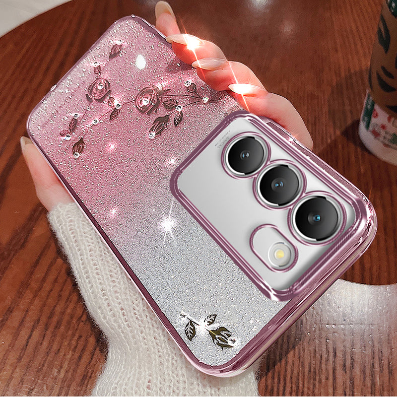 KADEM Flower Phone Cover for vivo V30 Lite 5G TPU Case with Lanyard Rhinestone Decor