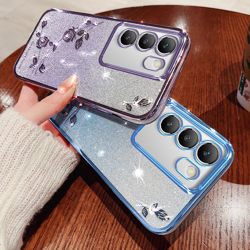 KADEM Flower Phone Cover for vivo V30 Lite 5G TPU Case with Lanyard Rhinestone Decor