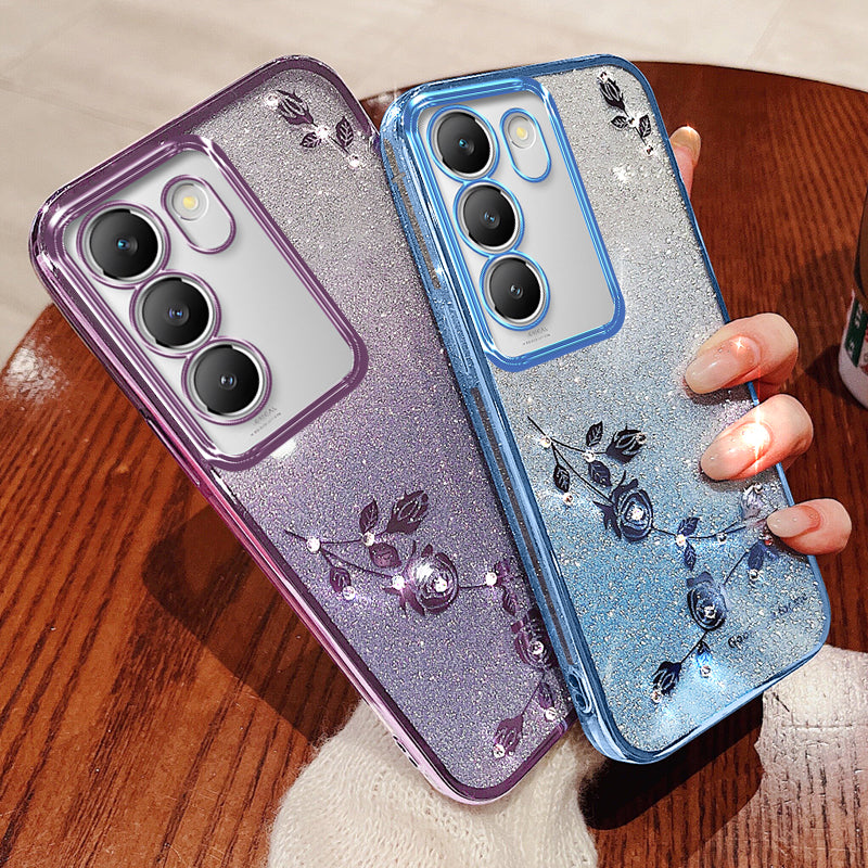 KADEM Flower Phone Cover for vivo V30 Lite 5G TPU Case with Lanyard Rhinestone Decor