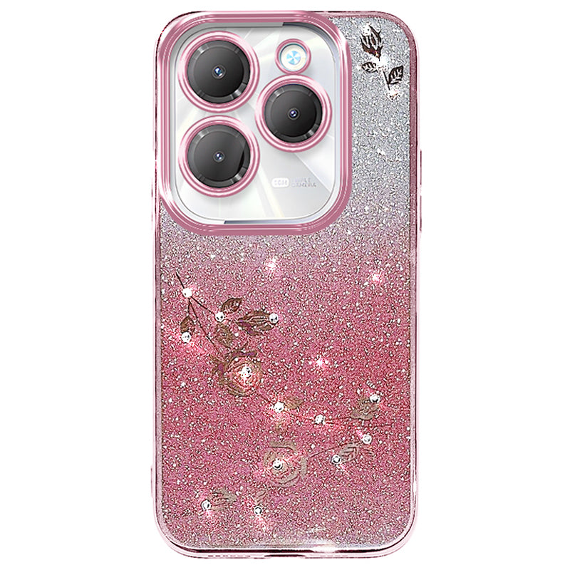 KADEM For Transsion Infinix Hot 40 / Hot 40 Pro Glitter Flower Case TPU Phone Cover with Rhinestone Decor
