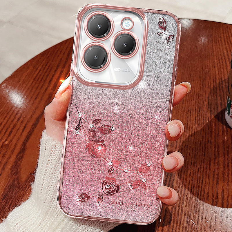 KADEM For Transsion Infinix Hot 40 / Hot 40 Pro Glitter Flower Case TPU Phone Cover with Rhinestone Decor