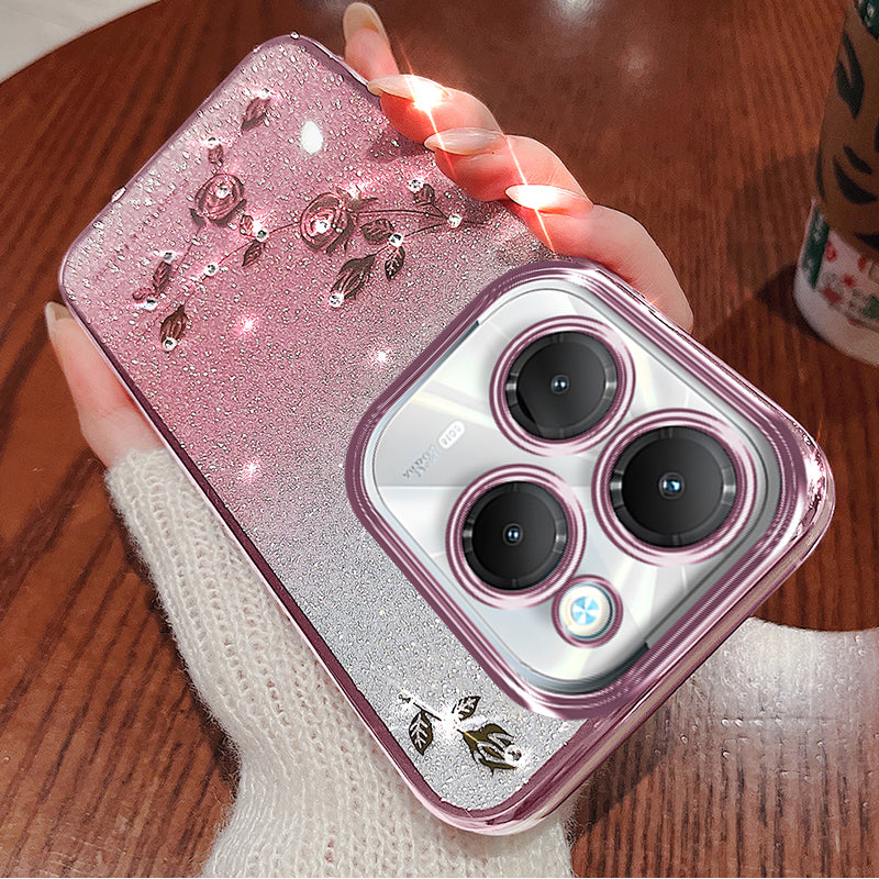 KADEM For Transsion Infinix Hot 40 / Hot 40 Pro Glitter Flower Case TPU Phone Cover with Rhinestone Decor