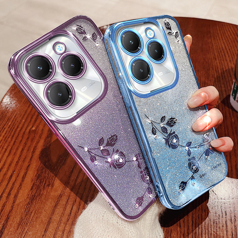 KADEM For Transsion Infinix Hot 40 / Hot 40 Pro Glitter Flower Case TPU Phone Cover with Rhinestone Decor