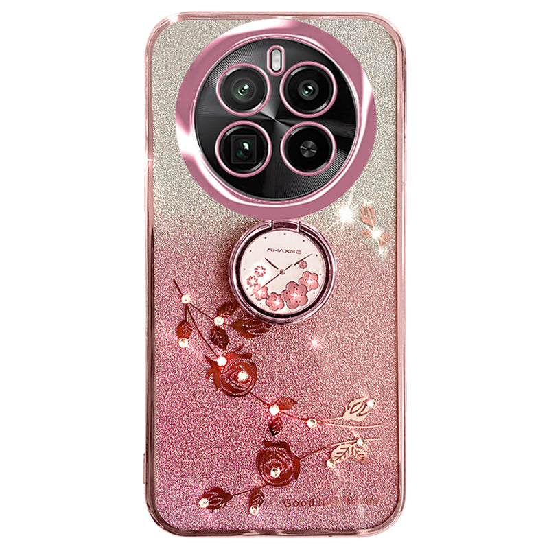 KADEM For Realme GT5 Pro 5G Slim Case Rhinestone Flower TPU Phone Cover with Kickstand
