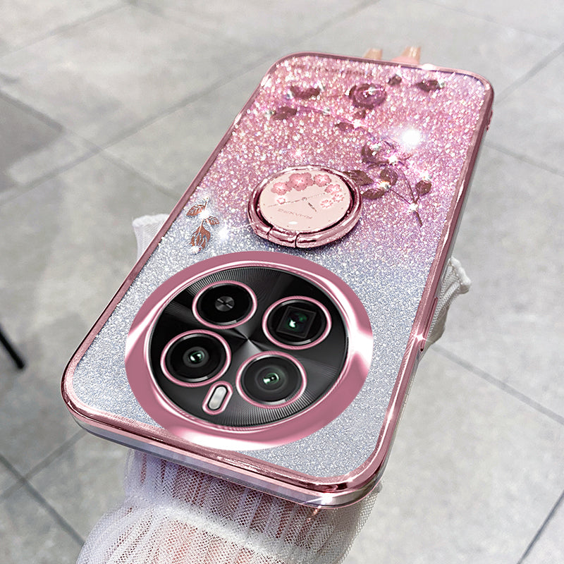 KADEM For Realme GT5 Pro 5G Slim Case Rhinestone Flower TPU Phone Cover with Kickstand