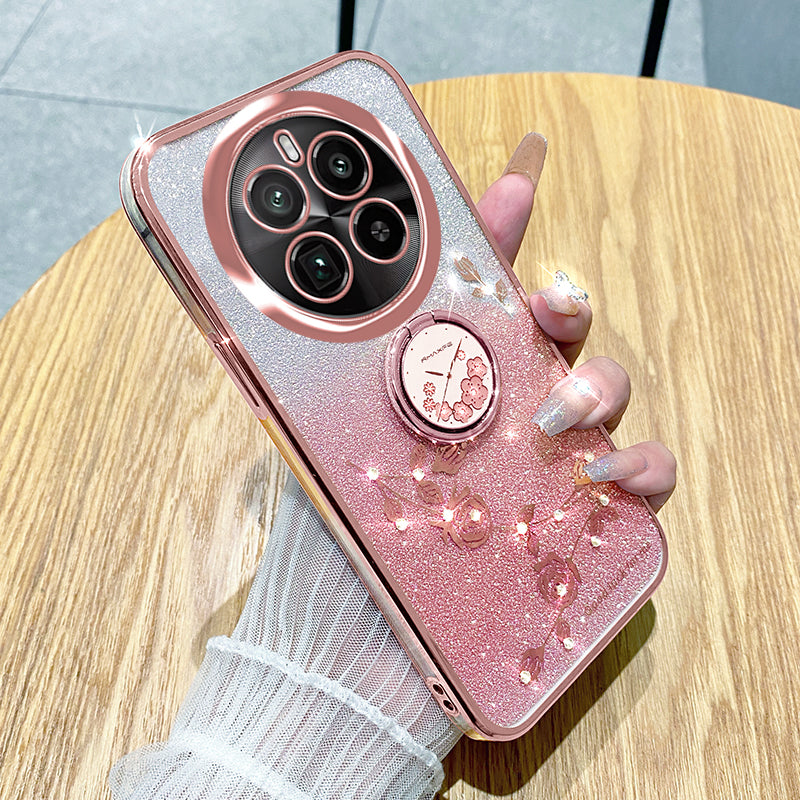 KADEM For Realme GT5 Pro 5G Slim Case Rhinestone Flower TPU Phone Cover with Kickstand